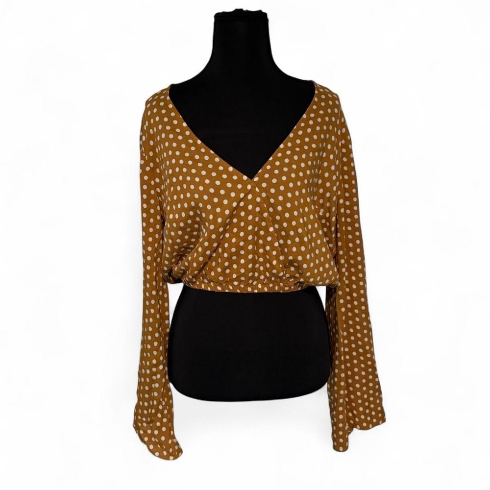 Forever 21 Brown Polka Dot V-Neck Blouse